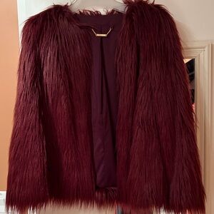 Trina Turk Burgundy Faux Fur Teddy Jacket